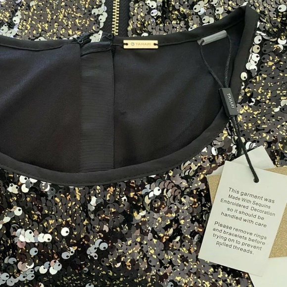 Tahari Womens Stretch Sequin Long Sleeve Dress - Picture 2 of 6